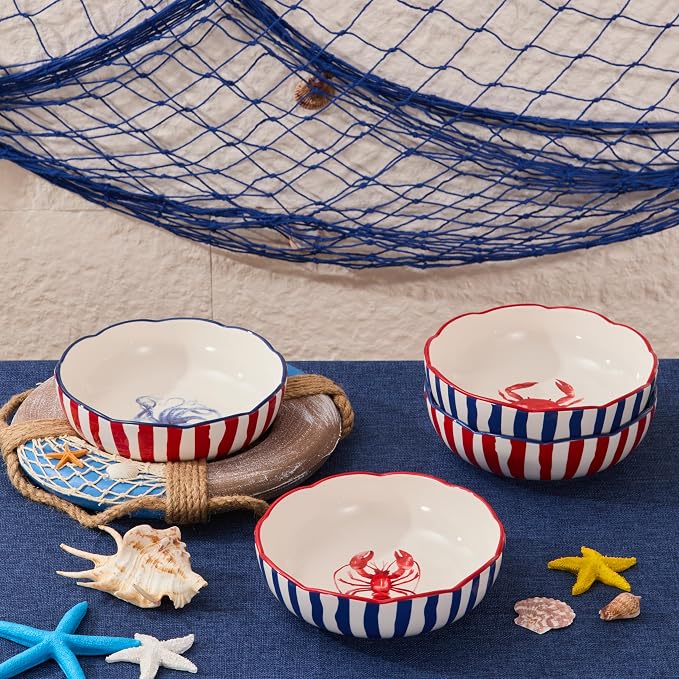 Bico Ocean Wonders Scalloped Pasta Bowls, 36oz Salad Bowl Set of 4, Large Ceramic Serving Dinner Bowls for Soup and Cereal, Microwave and Dishwasher Safe, Gift for Housewarming and Holiday - Image 7