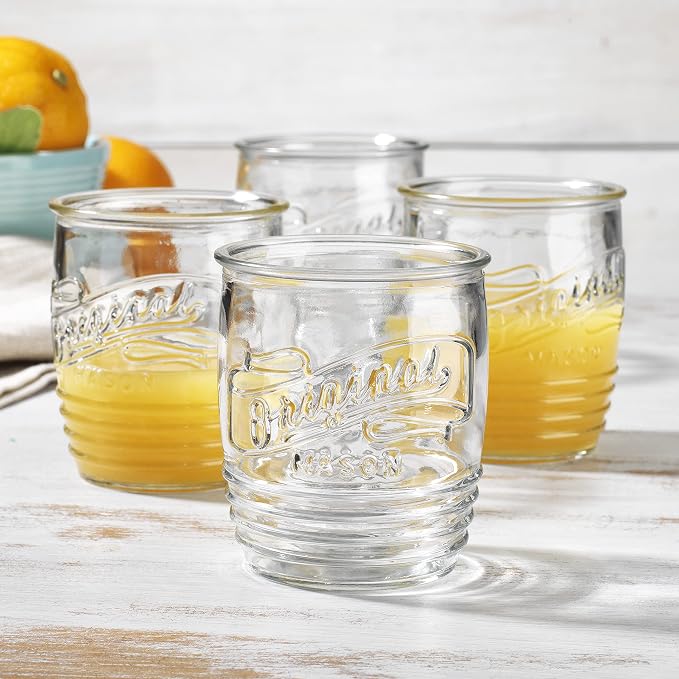 Glaver's Drinking Glasses Set of 4 Original Mason Whiskey 13 Oz Genuine Artisan-Made Vintage Italian Tumbler Glassware Set for Refreshing Drinks, Beverages, Iced Tea by Glavers