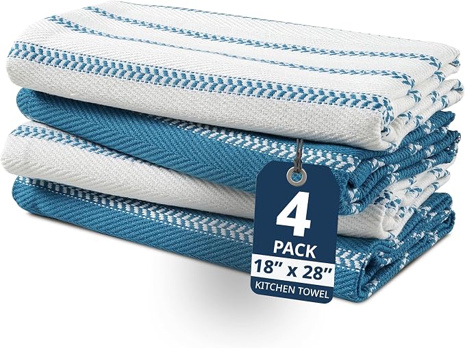 LANE LINEN Kitchen Towels Set - Pack of 4 Cotton Dish Towels for Drying Dishes, 18”x 28”, Absorbent Tea Towels, Quick Drying Kitchen Towel Set - Blue Saphire by LaneLinen
