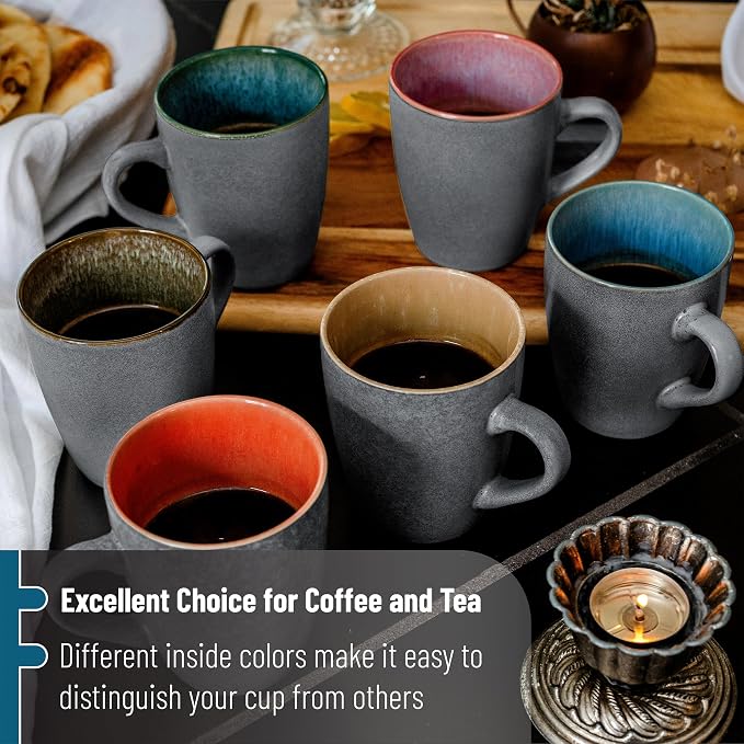BTaT- Porcelain Coffee Mugs Set, 12 oz (350ml), 6 Pack, Ceramic Coffee Mugs, Matte Black Outside and Colorful Inside, Restaurant Cups for Tea, Cappuccino, Cocoa, Cereal, Mug Gift Set, Dishwasher Safe - Image 5