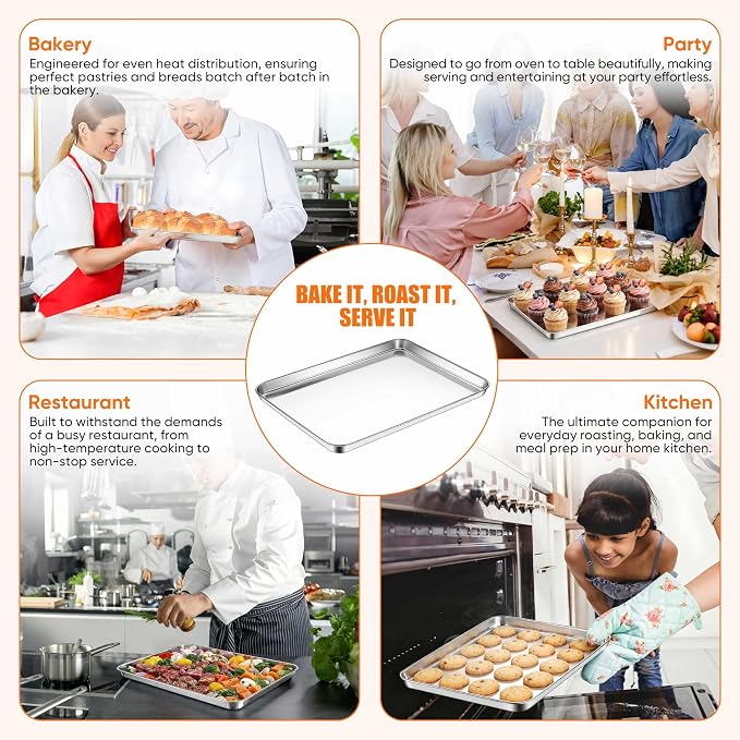 LIANYU Stainless Steel Sheet Pan Set, 17.5x13 Inch, Dishwasher Safe, 3 Pack | Commercial Grade Half Sheet Pan, Professional Bakeware Cookie Tray, Mirror Finish, Non Toxic, Easy Clean, Dishwasher Safe - Image 6