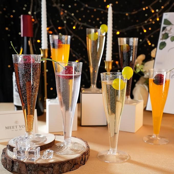 Bestluck 100Pack 4.5oz Champagne Flute Plastic,Silver Glitter Champagne Cup | Plastic Disposable Stemware,Disposable Champagne Flutes for Party, Mimosa Bar, Wedding, Anniversary and Graduation - Image 4