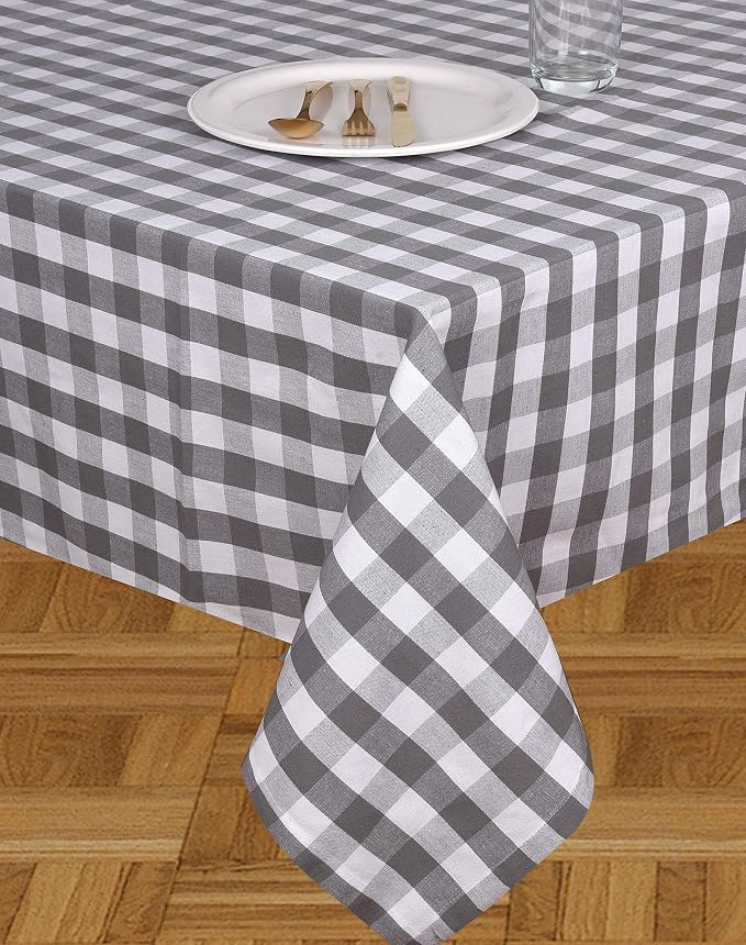 Urban Villa Tablecloth Cotton Tabletop 60x84 (6-8 Seats) Grey Checks - Image 2