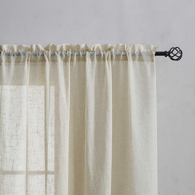 Home Brilliant Natural Linen Curtains for Living Room Rustic Semi Sheer Window Curtain Panels for Bedroom, 54 x 96 inch Long, Beige, Set of 2 - Image 6