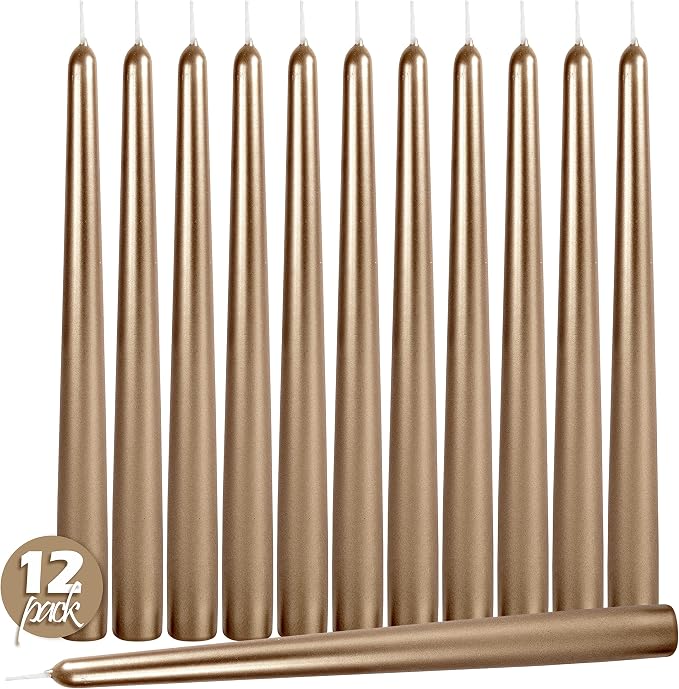 Hyoola Tall Metallic Antique Gold Taper Candles - 10 Inch - Dripless - 12 Pack - 8 Hour Burn Time - Image 2