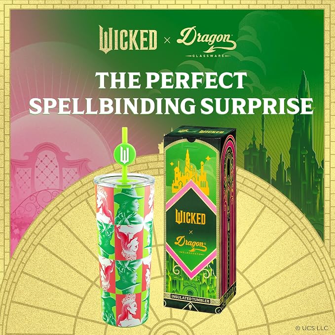 Dragon Glassware x Wicked Stainless Steel Tumbler, 24 oz - Portraits | Vacuum Insulated Wicked Cup with Lid & Straw For Water & Iced Tea; With Straw Charm; Official Wicked Merch - Image 7