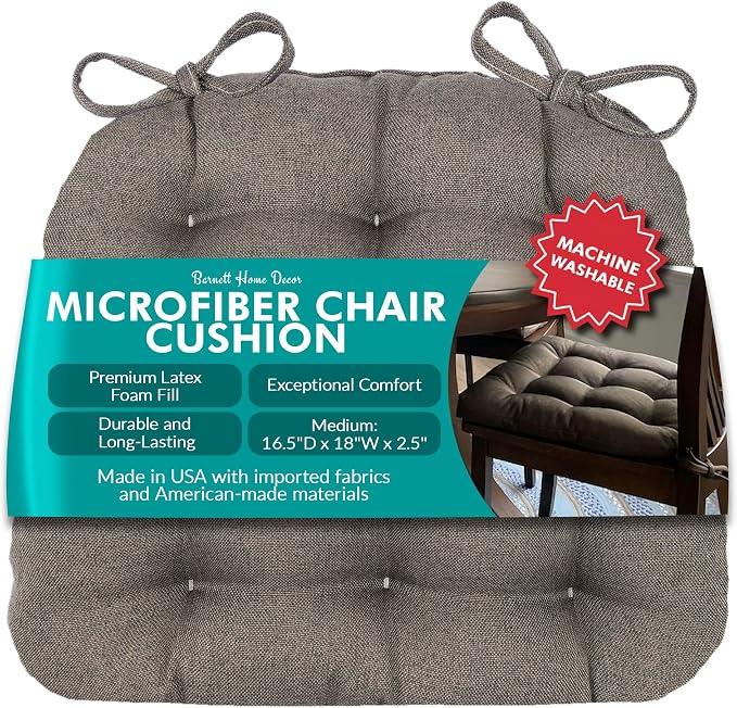 Barnett Home Decor Hayden Mink Dining Chair Pad with Ties - Size Medium - Reversible, Latex Foam Fill Cushion, Machine Washable (Brown) by BarnettHomeDecor
