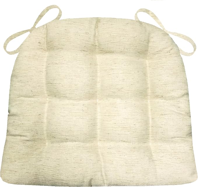 Barnett Home Decor Dining Chair Pad with Ties - Granite Natural Dining Chair Cushions Size Small 15 x 17 - Latex Foam Fill, Machine Washable, Reversible - (Small, Natural) by BarnettHomeDecor