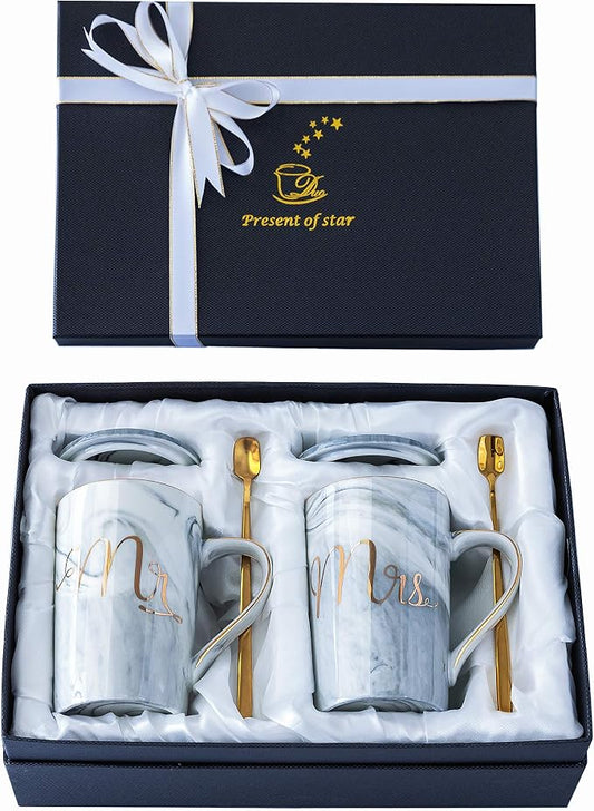 Jumway Mr and Mrs Coffee Mugs - Wedding Gifts - Mr and Mrs Mugs Set - for Bride and Groom - Gifts for Bridal Shower Engagement Wedding and Married Couples Anniversary - 14 Oz Grey by Jumway