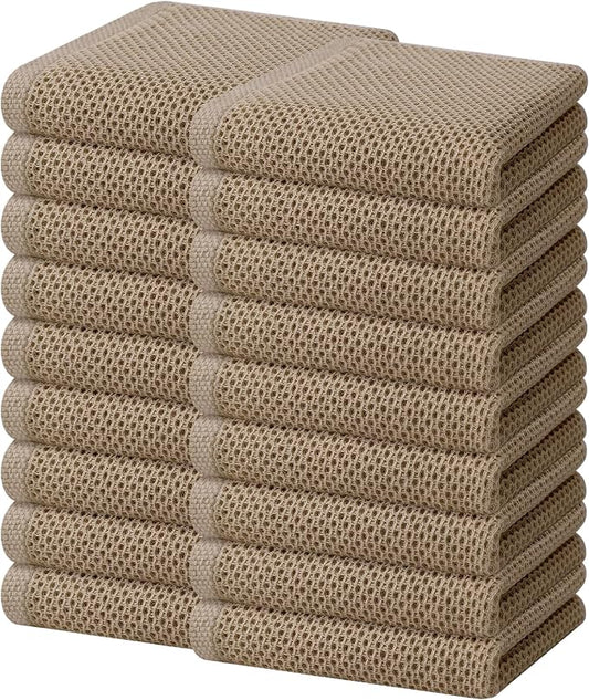 Homaxy 100% Cotton Waffle Weave Kitchen Dish Towels 18-Pack, Tan | 13 x 28 Inches, Ultra Soft Absorbent Dish Towels, Quick Drying Cleaning Towels by Homaxy