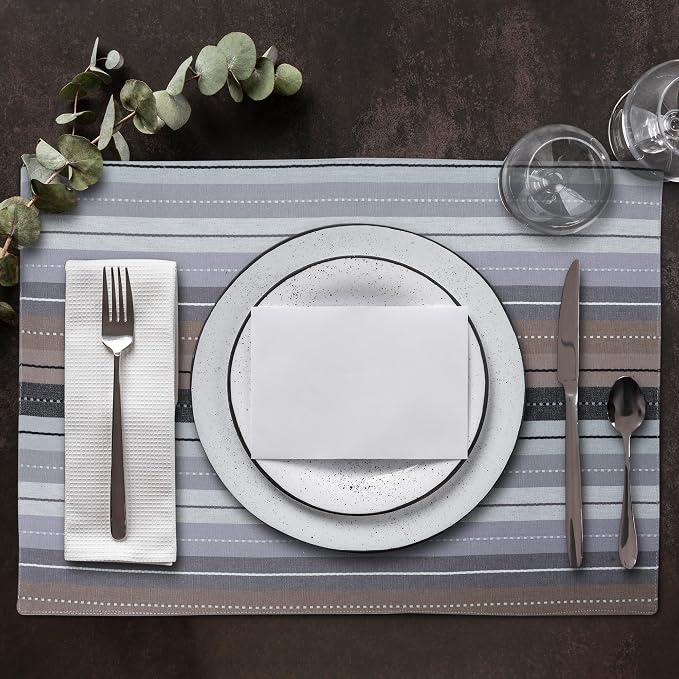 Urban Villa Two Tone Placemat Cotton Tablemat 14x20 (Set of 6) Greymulti by CottonTrends