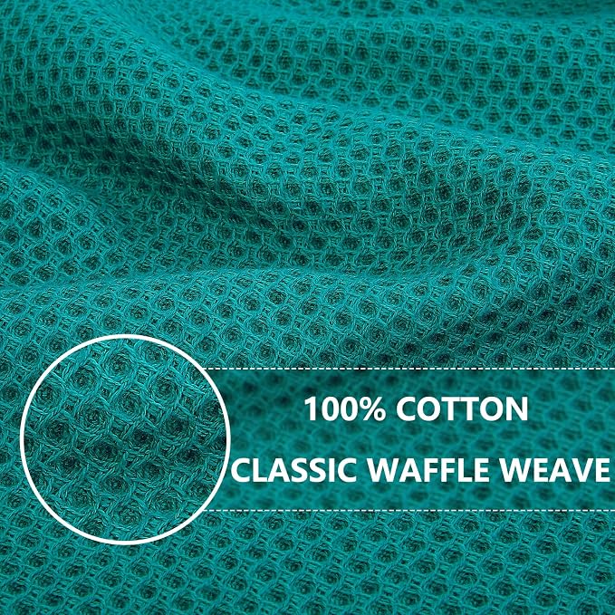 Homaxy 100% Cotton Waffle Weave Kitchen Dish Towels 12-Pack, Teal | 13 x 28 Inches, Ultra Soft Absorbent Dish Towels, Quick Drying Cleaning Towels - Image 2