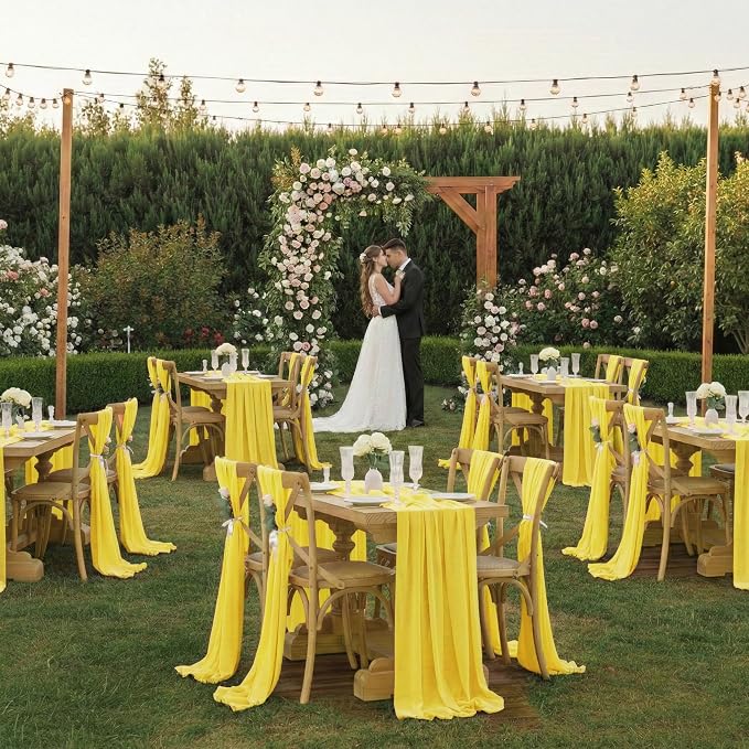 MDS Pack of 2 | Yellow | 14ft Chiffon Table Runner 29x170 Inches Long Romantic Rustic Sheer Gauze Runner for Wedding Bridal Shower Birthday Banquets Engagement Spring Easter Boho Decorations - Image 2