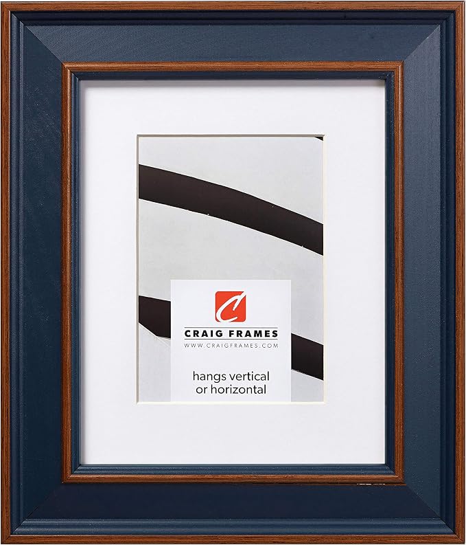 Craig Frames 12x12 Blue Picture Frame Matted to 9x9, Wood Wall Decor | Ready to hang with a protective glass front, made in the USA for a gallery display by CraigFrames