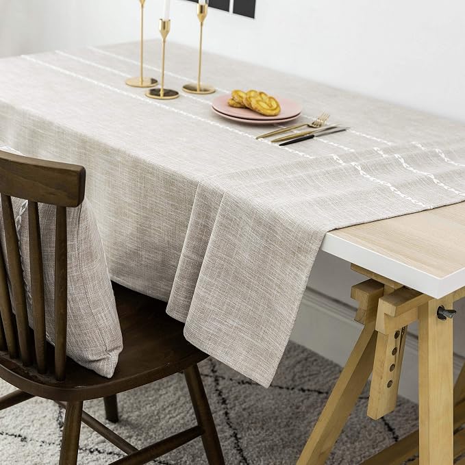 Home Brilliant Lattice Stripe Tablecloth Faux Linen Table Cover for Kitchen Dinning Tabletop Decoration (Square, 52 x 52 Inch, Light Linen) - Image 2
