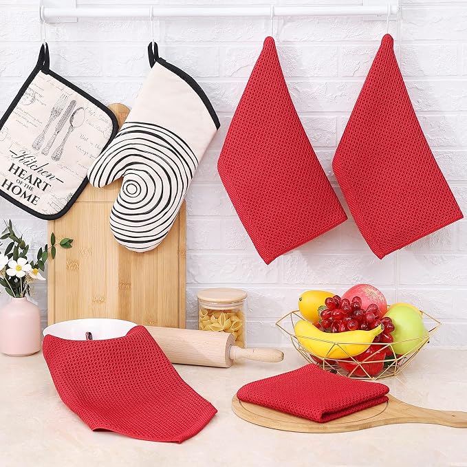 Homaxy 100% Cotton Waffle Weave Kitchen Dish Cloths 18-Pack, Red | 12 x 12 Inches, Ultra Soft Absorbent Dish Towels, Quick Drying Dish Rags with Hanging Loop - Image 6