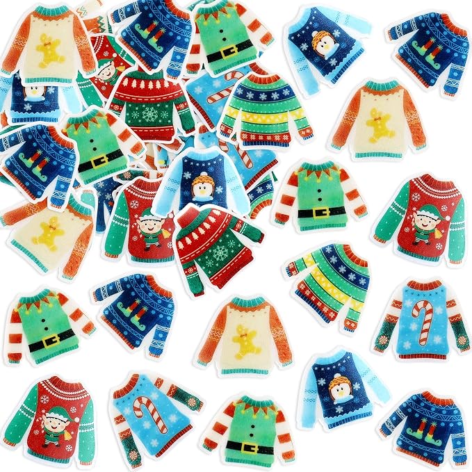 40PCS Edible Ugly Sweater Cupcake Toppers Wafer Paper Christmas Cupcake Toppers Picks Merry Christmas Theme Holiday Baby Shower Birthday Party Cake Decorations Supplies by Cyodoos