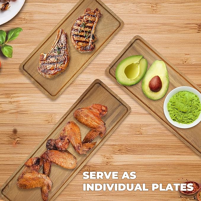 Acacia Wood 3 Tier Tray Wooden Serving Tray - Three Tiered Serving Stand with Collapsible Wood Rack, for Charcuterie Boards/Desserts, Foldable for Easy Storage, Party Wedding Kitchen Decor
