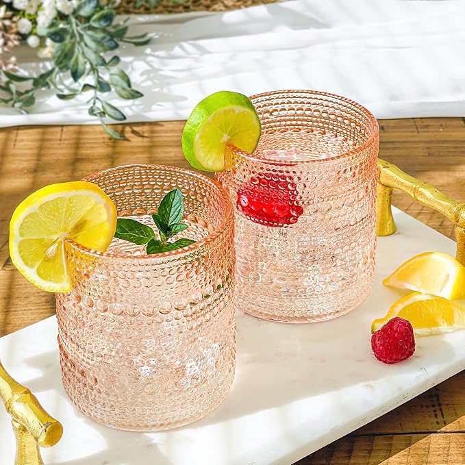 Kate Aspen Rose Gold Cups Pink Hobnail Beaded Drinking Glasses Set of 6-10 oz Vintage Glassware Set Cocktail Glass Set, Juice Glass, Water Cups | Makes A Great Hostess Gift, Gift for New Home Owners - Image 2