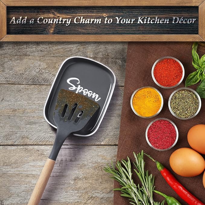 Ceramic Spoon Rest for Stove Top, DAYYET Large Spoon Holder for Kitchen Counter, Coffee Spoon Rest, Heat-Resistant Cooking Utensil Rest, Kitchen Decor, Gray - Image 2