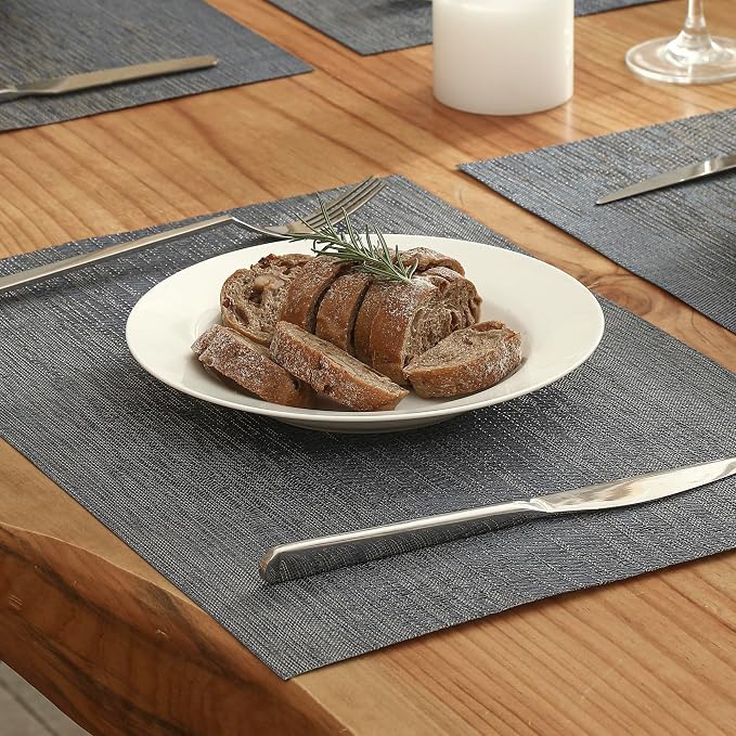 Leetaltree Denim Blue Placemats Set of 8 - Heat Resistant Non-Slip Place mats for Dining Table, Washable Durable PVC Vinyl Woven Table Mats（Denim Blue, 8） - Image 8