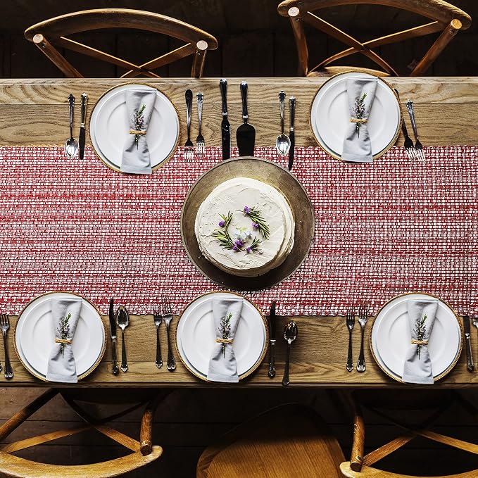 Urban Villa Two Tone Table Runner Cotton Quality 14x72 Red/White - Image 4