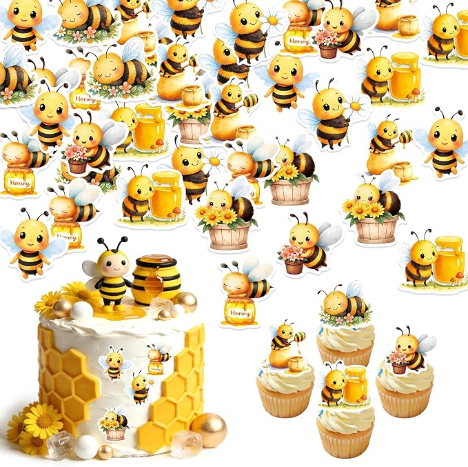 72 PCS Edible Bumble Bee Cupcake Toppers Wafer Paper Oh Babee Cake Decorations for Bee Theme Baby Shower Kids Boys Girls Birthday Cake Party Decoration by Unknown