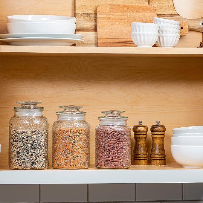 Le'raze Food Storage Containers with Airtight Lids - Retro Design - Pantry Organization, Glass Canisters Storage for Cookies, Tea, Sugar, Candy Jars, Sugar Packet, Set of 3 - Image 6