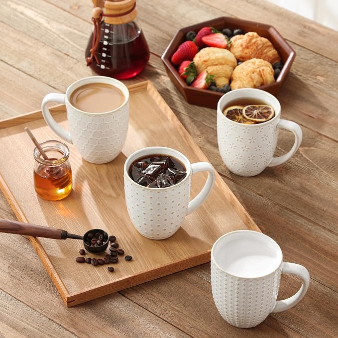 MALACASA LYDIA 16 Oz Coffee Mugs Set of 4, Ceramic Embossed Cups | For Coffee, Latte, Cappuccino, Tea, Dishwasher, Microwave Safe, Lead-Free Ceramic, Comfortable Handle, Gift Set - Image 4