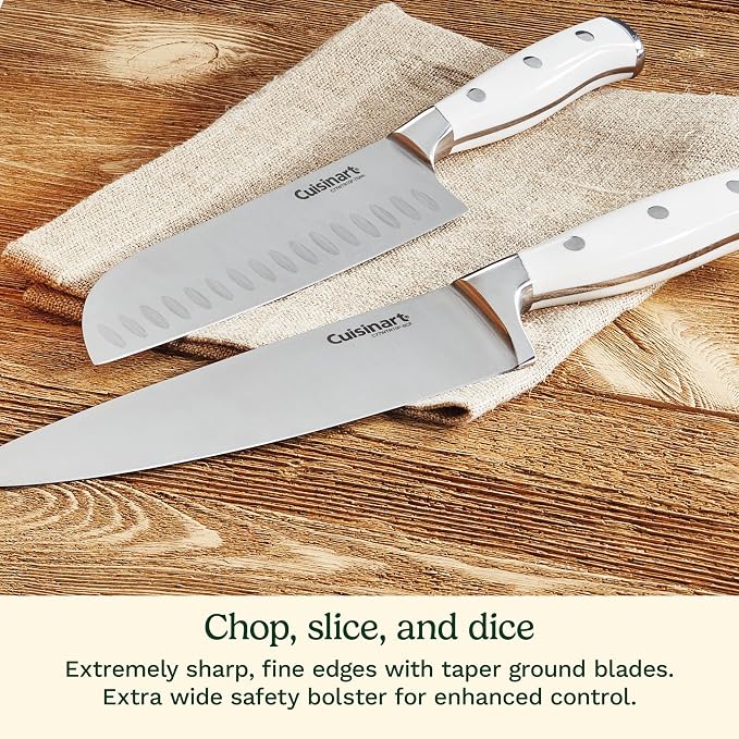 Cuisinart 15-Piece Knife Set with Block, High Carbon Stainless Steel, Forged Triple Rivet, White, C77WTR-15P (Pack of 2) - Image 4
