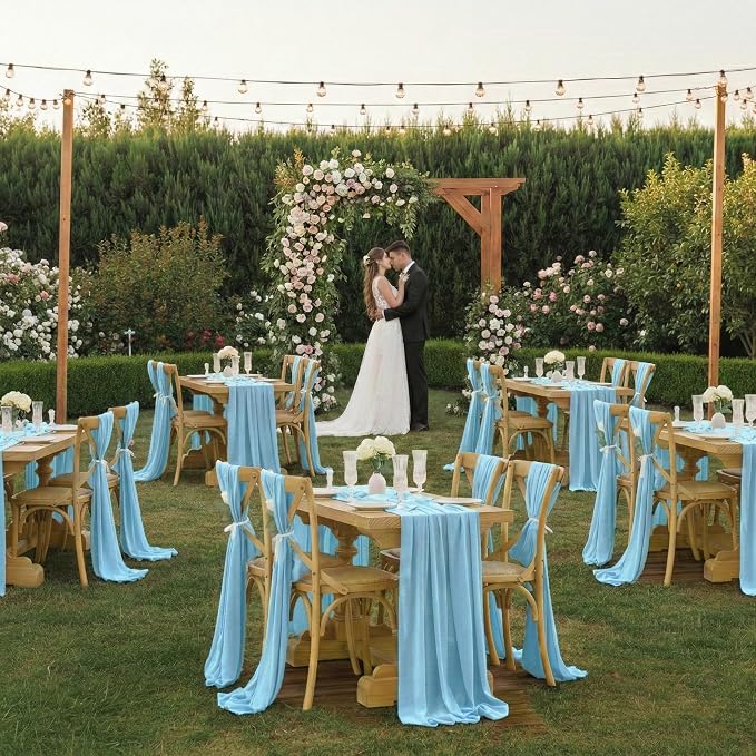 Pack of 5 | Aqua Blue | 10ft Chiffon Table Runner 29x120 Inches Long Romantic Rustic Sheer Gauze Runner for Wedding Bridal Shower Birthday Banquets Engagement Spring Easter Boho Decorations - Image 2