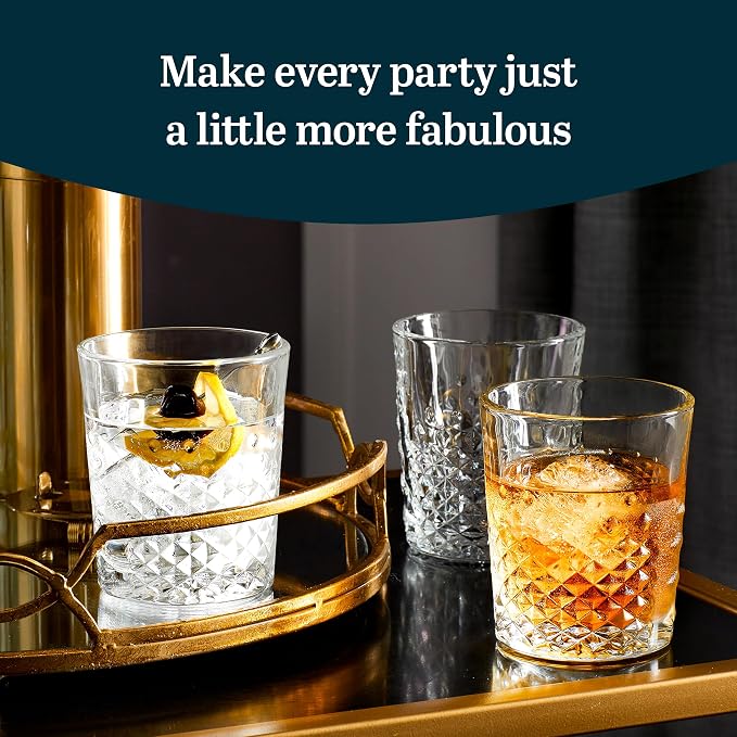 Libbey Carats Double Old Fashioned Glasses, 12 Oz Faceted Whiskey Drinking Glasses, Dishwasher Safe Rocks Glass Set for Spirits, Cocktails - Image 3