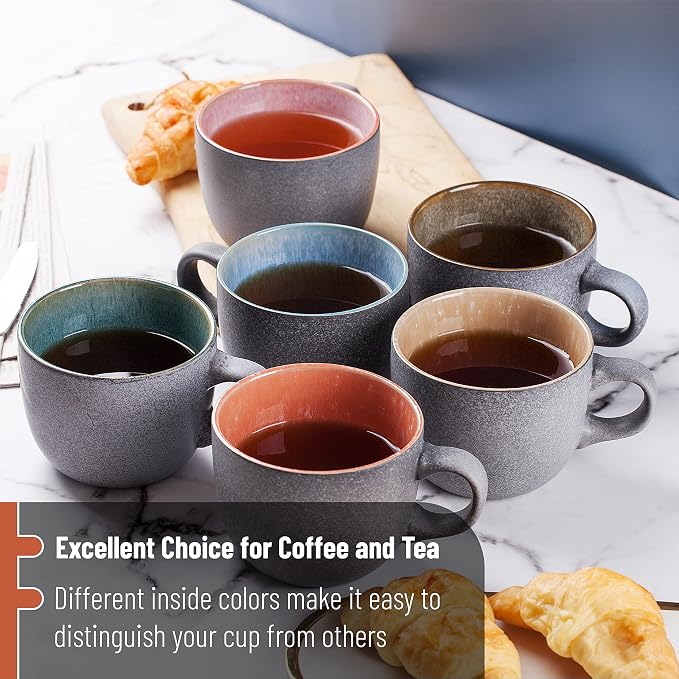 BTaT- Porcelain Coffee Mugs Set, 14 oz (415 ml), 6 Pack, Ceramic Coffee Mugs, Matte Black Outside and Colorful Inside, Restaurant Cups for Tea, Cappuccino, Cocoa, Cereal, Mug Gift Set, Dishwasher Safe - Image 7