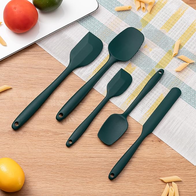 Silicone Spatula Set,5 Piece Food Grade Rubber Spatulas,Dark Green | Spatulas Silicone Heat Resistant for Baking,Cooking,and Mixing High Heat Resistant Non Stick Dishwasher Safe BPA-Free - Image 6