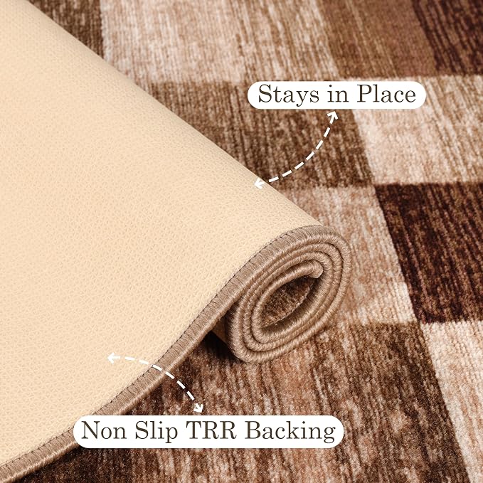 Superior Indoor Non-Slip Runner Rug, Rustic Floor Decor, Color Block Rug for Living Room, Bedroom, Office, Kitchen, Dining, Washable Rugs, Foam Back, Lockwood Collection, 2' 7" x 8', Chocolate - Image 3