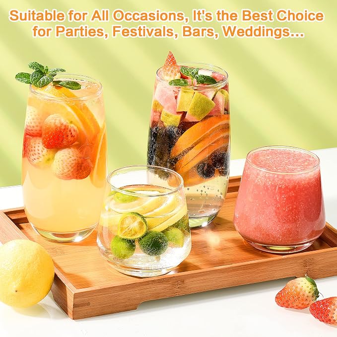 ISMASOAN Drinking Glasses Set of 12, 6 Tall 17 oz & 6 Stemless Wine 10 oz | Glass cup set in a gift box for kitchen use. Drinkware glasses for mojitos, cocktails, wine, juice and everyday beverages - Image 4