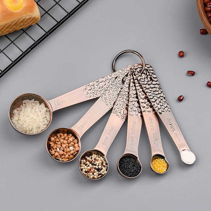 Smithcraft Measuring Cups and Spoons Set 12, Copper Measuring Cups and Spoons for Dry & Liquid, Stainless Steel 5 Measure Cup & 6 Measure Spoons w/Leveler for Kitchen&Baking