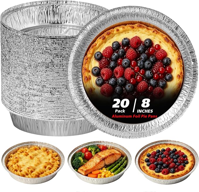 8" Round Aluminum Pans Pie Tins - 20 Pack Disposable Foil Baking Pans for Pies, Pot Pies, Quiche, Tarts and Casseroles, Oven/Freezer Safe Cake Baking Pans by Homewarm