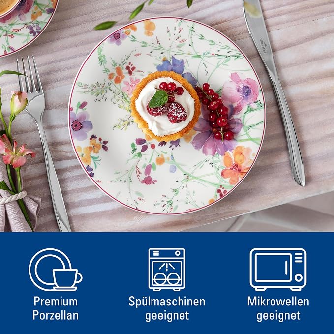 Villeroy & Boch Mariefleur Basic Salad Plate, 8.25 in, Premium Porcelain, White/Multicolored | White multicolor porcelain plate, floral decor, made in Germany, dishwasher and microwave safe, suits breakfast - Image 2