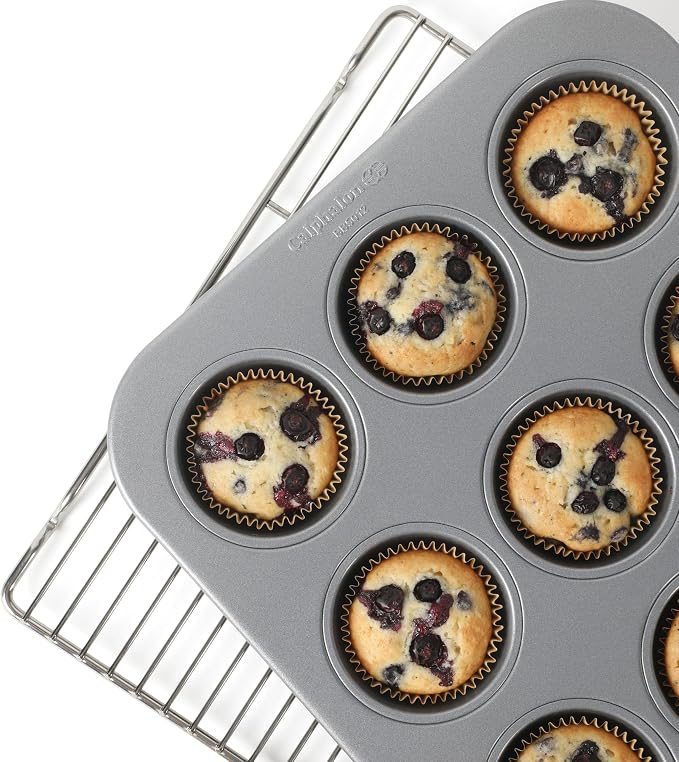 Calphalon Titan Steel Core PFA Free Nonstick 12 Cup Cupcake Muffin Pan, Heavy Duty Carbon Steel Bakeware for Even Heating, Oven Safe Muffin Tray for Cupcakes, Muffins - Image 4