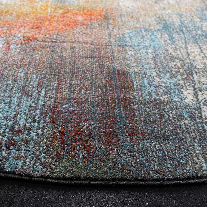 SAFAVIEH Luxor Collection Area Rug - 6'7" Round, Ivory & Blue, Handmade Modern Abstract, Ideal for High Traffic Areas in Living Room, Bedroom (LUX312A) - Image 3