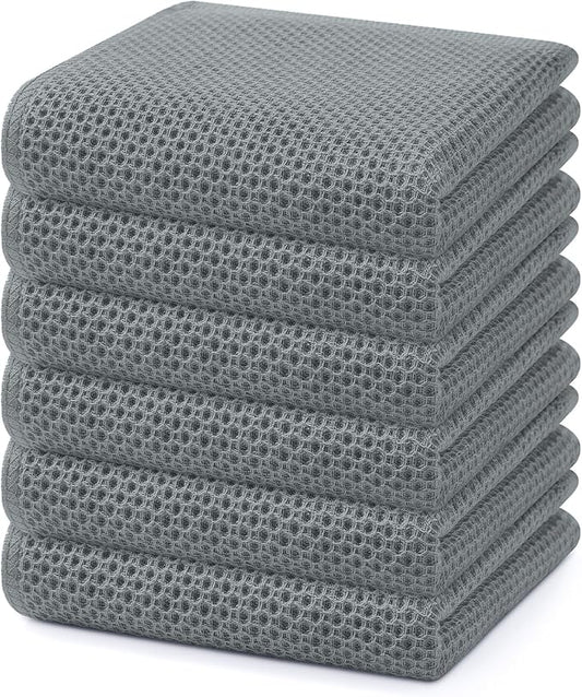 Homaxy 100% Cotton Waffle Weave Kitchen Dish Towels 6-Pack, Grey | 13 x 28 Inches, Ultra Soft Absorbent Dish Towels, Quick Drying Cleaning Towels by Homaxy