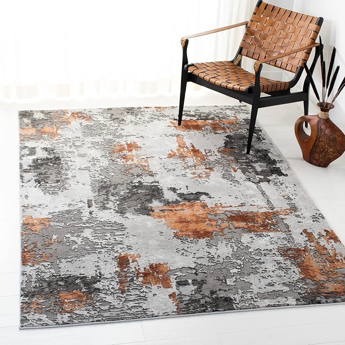 SAFAVIEH Craft Collection Area Rug - 5'3" x 7'6", Grey & Orange, Modern Abstract Design, Non-Shedding & Easy Care, Ideal for High Traffic Areas in Living Room, Bedroom (CFT820P) by Unknown