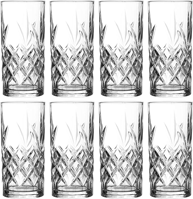 Royalty Art Kinsley Tall Highball Glasses, Set of 8, 12 oz Cups | Textured designer glassware, water, beer, soda, trendy elegant dishware, dishwasher safe - Image 5