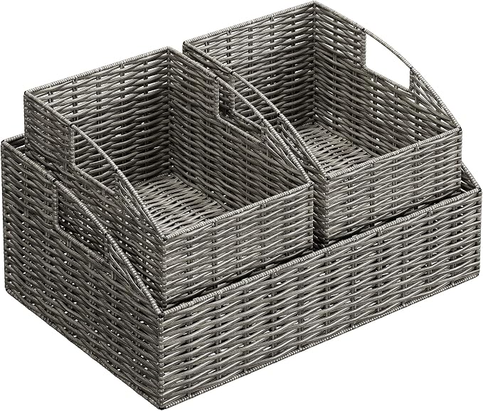 Pantry Baskets Organization, Wicker Storage Bin Shelf Grey | Handwoven Pantry Organizers and Storage with Built-in Handles, Laundryroom Organization Storage Bins for Snack Cans - Image 8