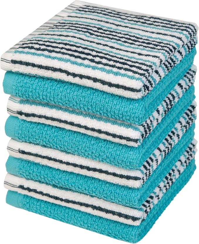 Bumble Dish Cloths 8-Pack, 100% Cotton Kitchen Towels, 12"x12" Aqua | 430 GSM Soft Dish Towels for Kitchen, Highly Absorbent & Durable Kitchen Rags for Washing Dishes by BumbleTowels