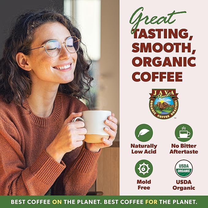 Low Acid Organic Coffee – Whole Bean, Mold-Free & Stomach Friendly by Java Planet, Peruvian Single Origin Coffee, Medium Dark Roast, Smooth Full Flavored, Smithsonian Bird Friendly, 1LB Bag