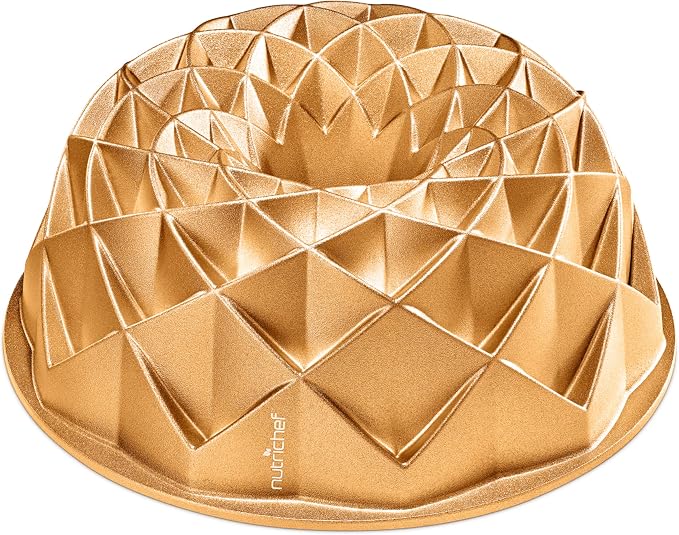 NutriChef 9-Inch Cake Pan - 9 Cups Nonstick Heavy Cast Aluminum Cake Mold for Baking - French Wreath Design for Uniform Baking - Easy to Clean, Gold by NutriChef%E2%84%A2Kitchen