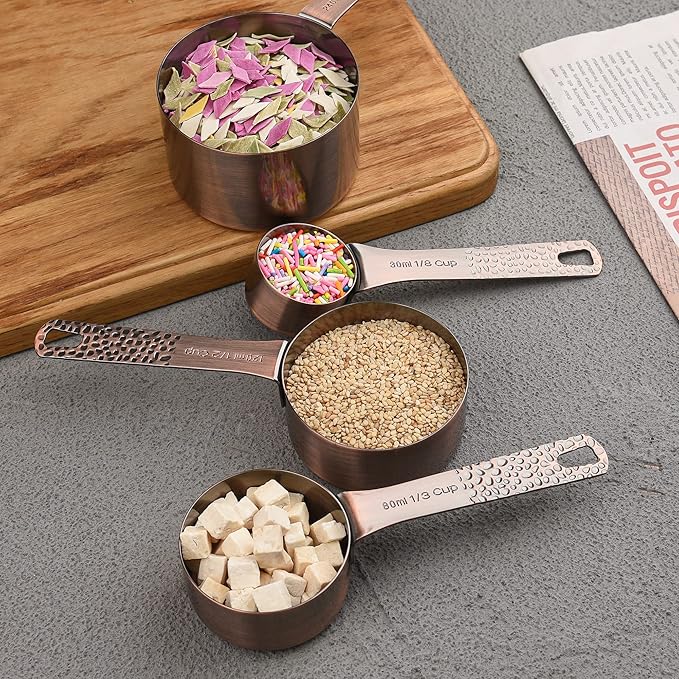 Copper Measuring Cups Set, Stainless Steel Copper Plated 5 Measuring Cups, Nesting Liquid Measuring Cup Set or Dry Measuring Cups Set for Baking and Kitchen