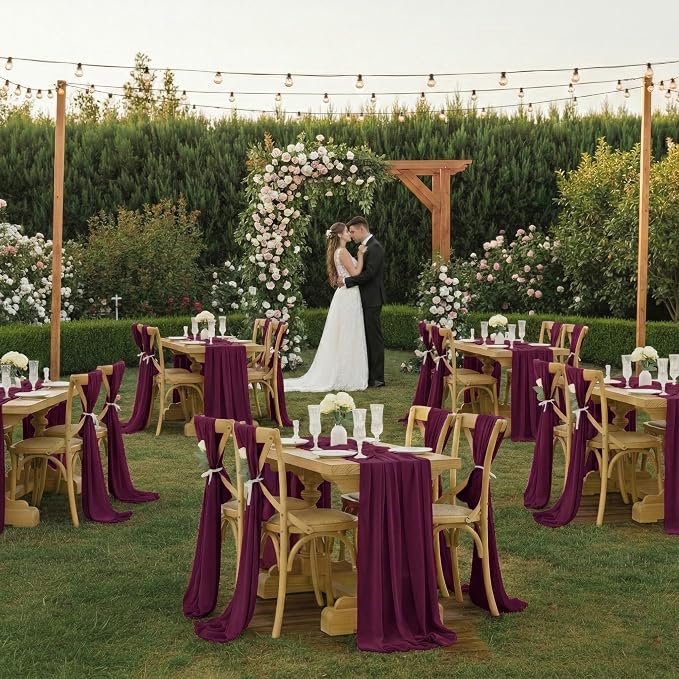 Pack of 10 | Eggplant | 14ft Chiffon Table Runner 29x170 Inches Long Romantic Rustic Sheer Gauze Runner for Wedding Bridal Shower Birthday Banquets Engagement Spring Easter Boho Decorations - Image 2